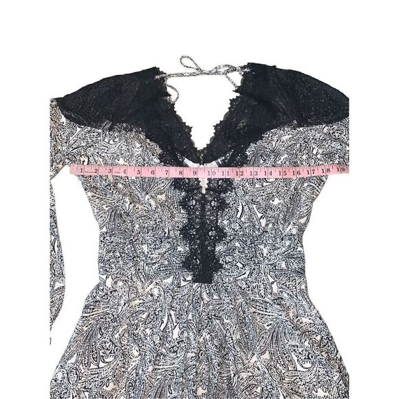 Anthropologie Black & White Lacy V-Neck Mini Dress - Picture 9 of 11